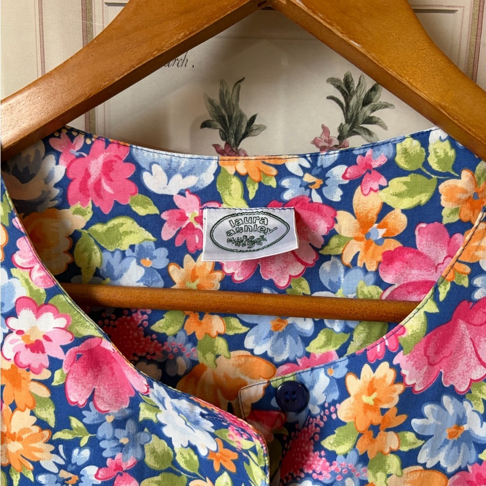 Vintage Laura Ashley Floral Bow Pocket Jumpsuit Romper Small - Picture 9 of 13